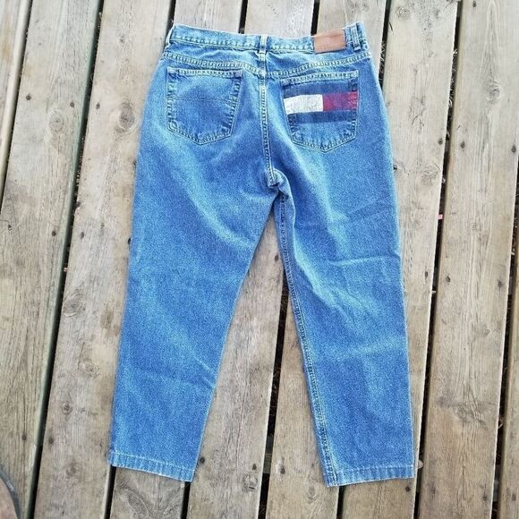 Vintage 90s y2k Tommy Hilfiger Hand Painted Back Pocket Logo Boyfriend Jeans 12 - Picture 2 of 9